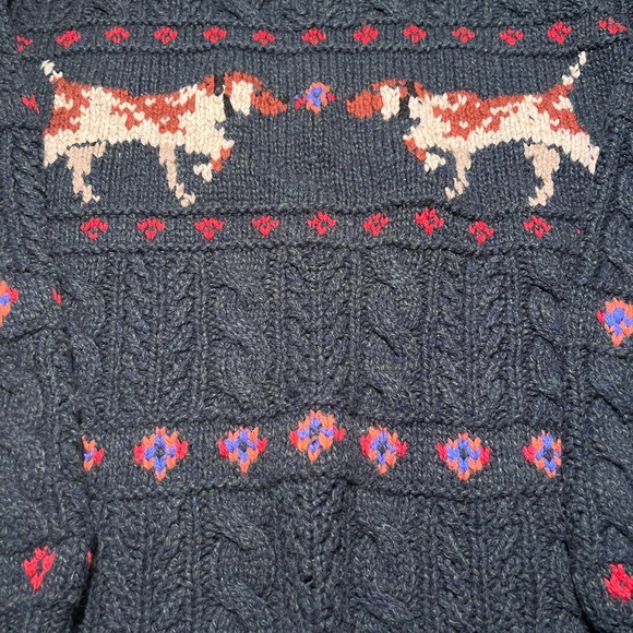 Vintage Woolrich Men’s XL Sweater Cable Knit Hunting Dogs Green Lodge Retro - Picture 2 of 12